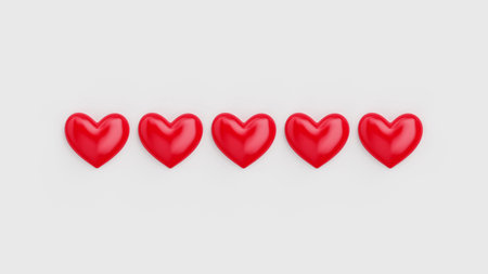 Five heart rating. Five of five red hearts. Rating consisting of red hearts on a white background....