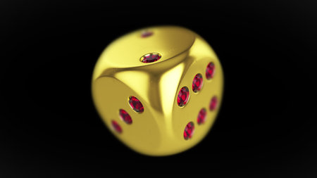 Gold poker dice isolated on black background. 3D rendering