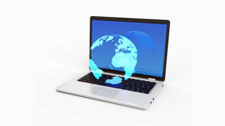 Neon globe on a modern computer. 3d renderingの写真素材