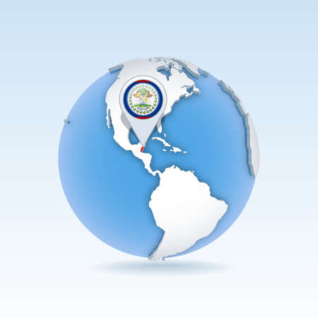 Belize - country map and flag located on globe, world map. 3D Vector illustrationのイラスト素材