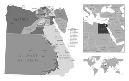 Egypt - highly detailed black and white map. Vector illustrationのイラスト素材