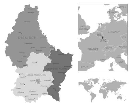 Luxembourg - highly detailed black and white map. Vector illustrationのイラスト素材