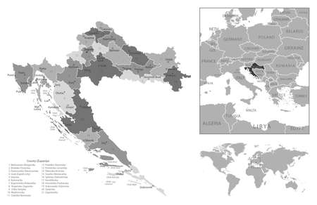 Croatia - highly detailed black and white map. Vector illustrationのイラスト素材