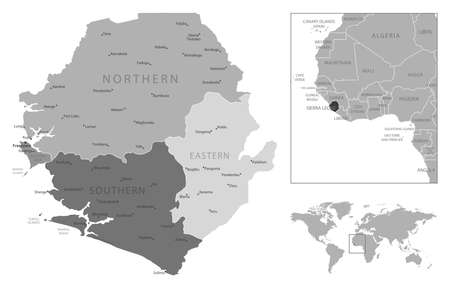 Sierra Leone - highly detailed black and white map. Vector illustrationのイラスト素材