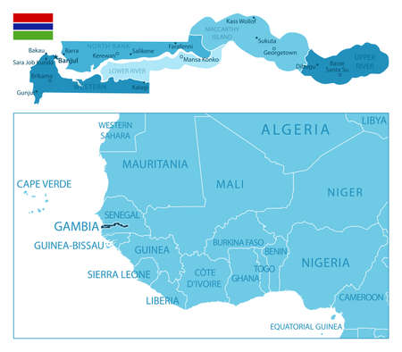 Gambia - highly detailed blue map. Vector illustrationのイラスト素材