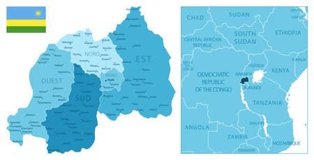 Rwanda - highly detailed blue map. Vector illustrationのイラスト素材