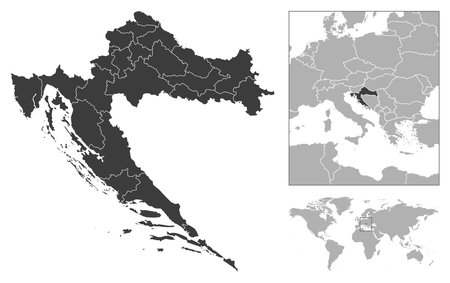 Croatia - detailed country outline and location on world map. Vector illustrationのイラスト素材