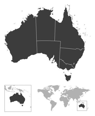 Australia - detailed country outline and location on world map. Vector illustrationのイラスト素材