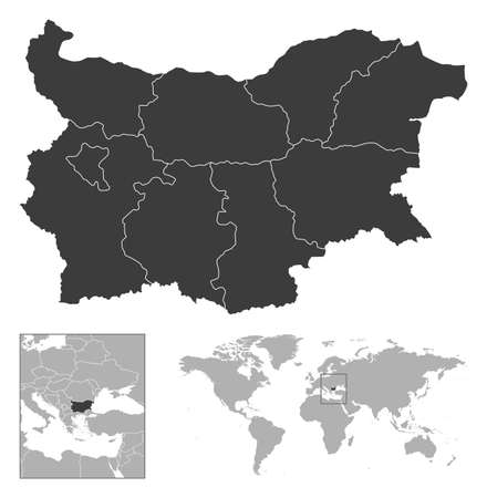 Bulgaria - detailed country outline and location on world map. Vector illustrationのイラスト素材