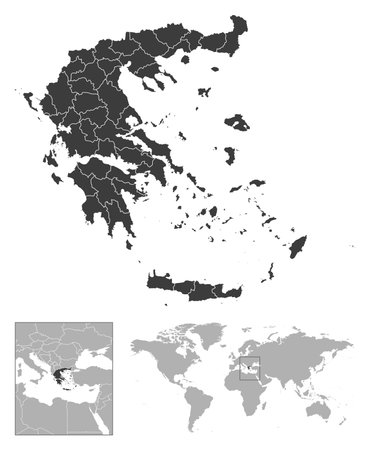 Greece - detailed country outline and location on world map. Vector illustrationのイラスト素材