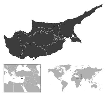 Cyprus - detailed country outline and location on world map. Vector illustrationのイラスト素材