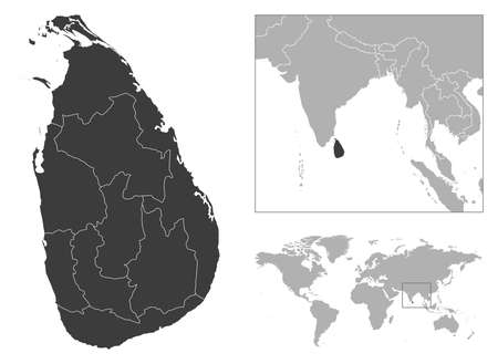 Sri Lanka - detailed country outline and location on world map. Vector illustrationのイラスト素材