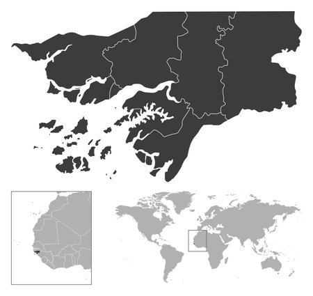 Guinea-Bissau - detailed country outline and location on world map. Vector illustrationのイラスト素材
