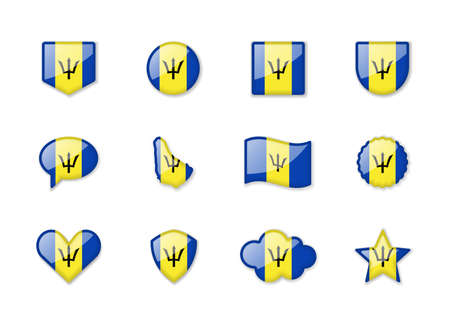 Barbados - set of shiny flags of different shapes. vector illustrationのイラスト素材