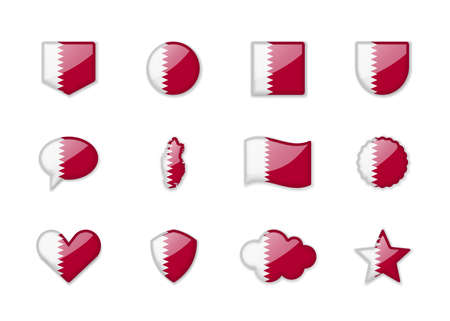 Qatar - set of shiny flags of different shapes. vector illustrationのイラスト素材