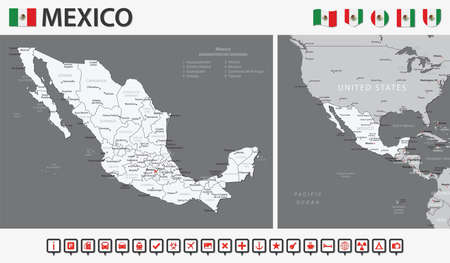 Mexico Map - Vector Infographic Set. Vector illustrationのイラスト素材