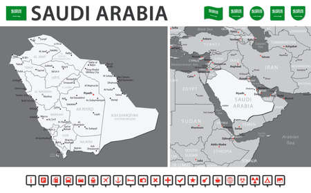 Saudi Arabia Map - Vector Infographic Set. vector illustrationのイラスト素材
