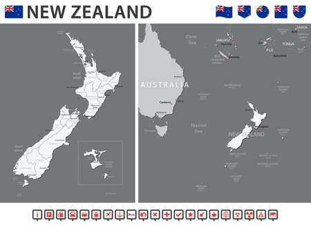 New Zealand Map - Vector Infographic Set. vector illustrationのイラスト素材