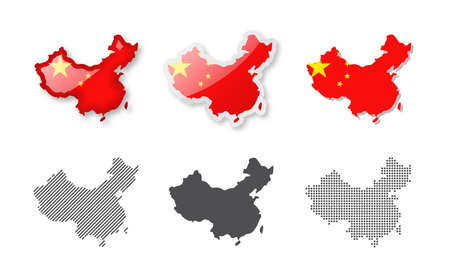China - Maps Collection. Six maps of different designs. Set of vector illustrationsのイラスト素材