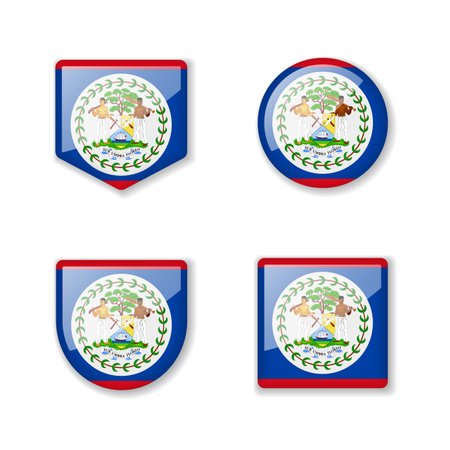 Flags of Belize - glossy collection. Set of vector illustrationsのイラスト素材