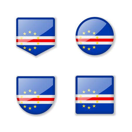 Flags of Cape Verde - glossy collection. Set of vector illustrationsのイラスト素材
