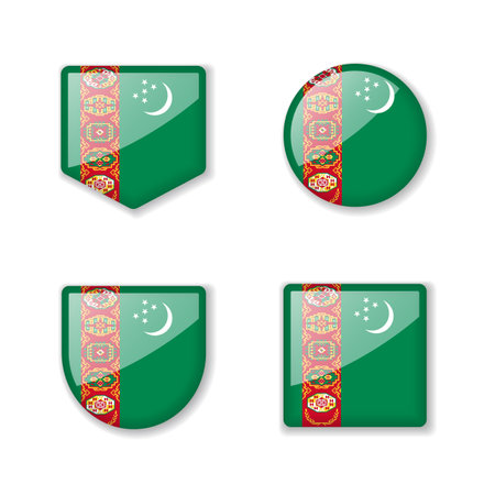 Flags of Turkmenistan - glossy collection. Set of vector illustrationsのイラスト素材