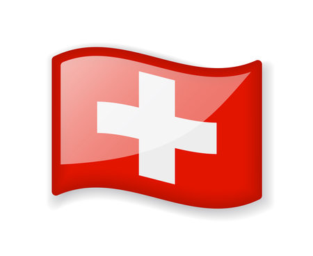 Switzerland flag - Wavy flag bright glossy icon isolated on white backgroundのイラスト素材