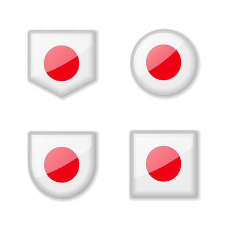 Flags of Japan - glossy collection. Set of vector illustrationsのイラスト素材