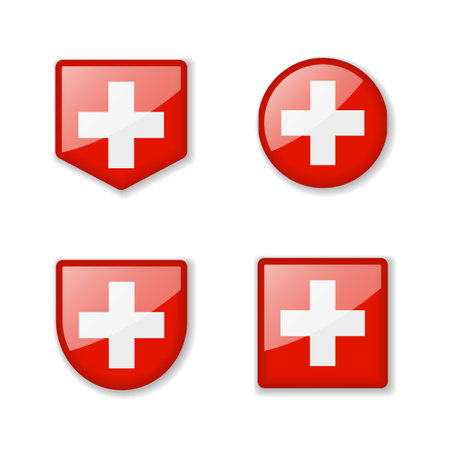 Flags of Switzerland - glossy collection. Set of vector illustrationsのイラスト素材