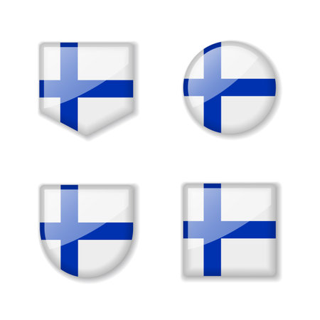 Flags of Finland - glossy collection. Set of vector illustrationsのイラスト素材