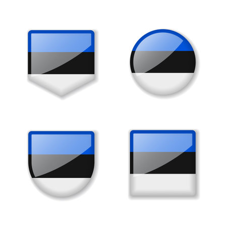 Flags of Estonia - glossy collection. Set of vector illustrationsのイラスト素材