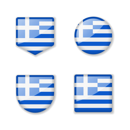 Flags of Greece - glossy collection. Set of vector illustrationsのイラスト素材