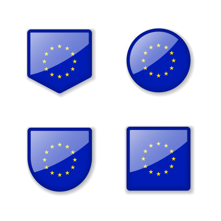 Flags of European Union - glossy collection. Set of vector illustrationsのイラスト素材