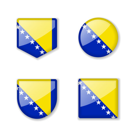 Flags of Bosnia and Herzegovina - glossy collection. Set of vector illustrationsのイラスト素材