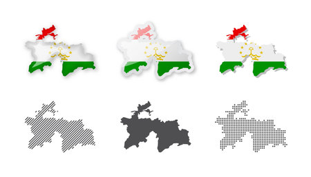 Tajikistan - Maps Collection. Six maps of different designs. Set of vector illustrationsのイラスト素材