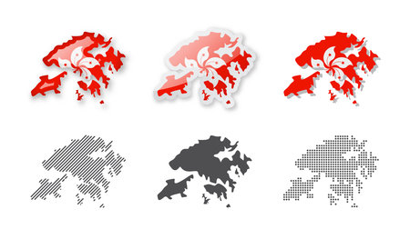 Hong Kong Maps Collection. Six maps of different designs. Set of vector illustrationsのイラスト素材