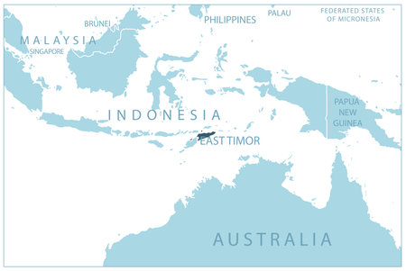 East Timor - blue map with neighboring countries and names. vector illustrationのイラスト素材