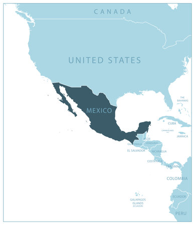 Mexico - blue map with neighboring countries and names. vector illustrationのイラスト素材
