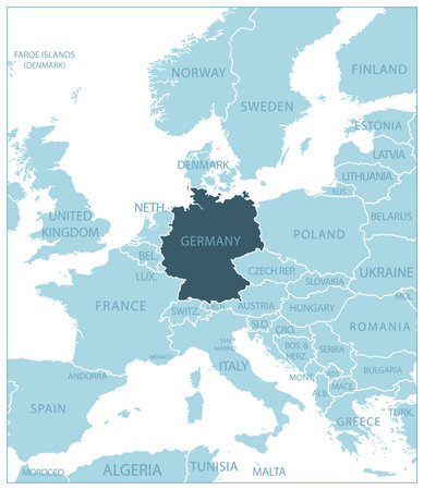 Germany - blue map with neighboring countries and names. vector illustrationのイラスト素材