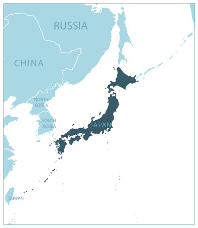 Japan - blue map with neighboring countries and names. vector illustrationのイラスト素材
