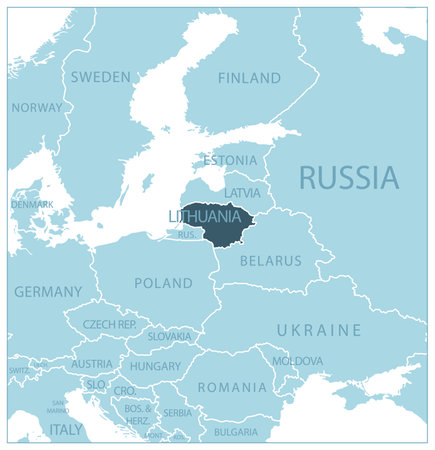 Lithuania - blue map with neighboring countries and names. vector illustrationのイラスト素材
