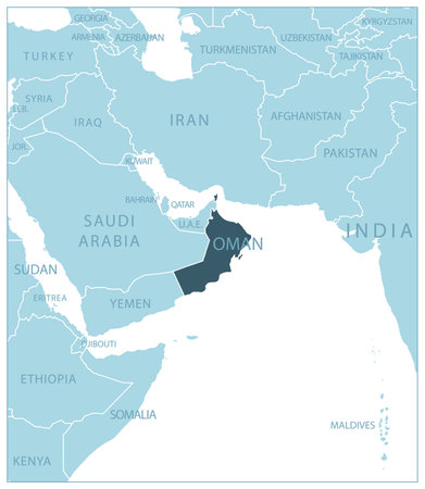 Oman - blue map with neighboring countries and names. vector illustrationのイラスト素材