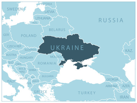 Ukraine - blue map with neighboring countries and names. vector illustrationのイラスト素材