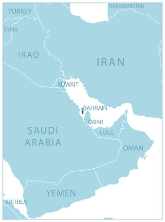 Bahrain - blue map with neighboring countries and names. vector illustrationのイラスト素材