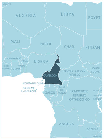 Cameroon - blue map with neighboring countries and names. vector illustrationのイラスト素材