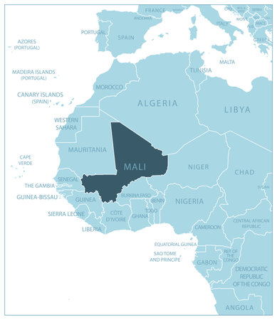 Mali - blue map with neighboring countries and names. vector illustrationのイラスト素材