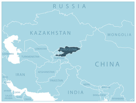 Kyrgyzstan - blue map with neighboring countries and names. vector illustrationのイラスト素材