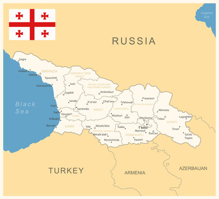 Georgia - detailed map with administrative divisions and country flag. vector illustrationのイラスト素材