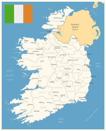 Ireland - detailed map with administrative divisions and country flag. vector illustrationのイラスト素材