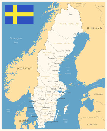 Sweden - detailed map with administrative divisions and country flag. vector illustrationのイラスト素材